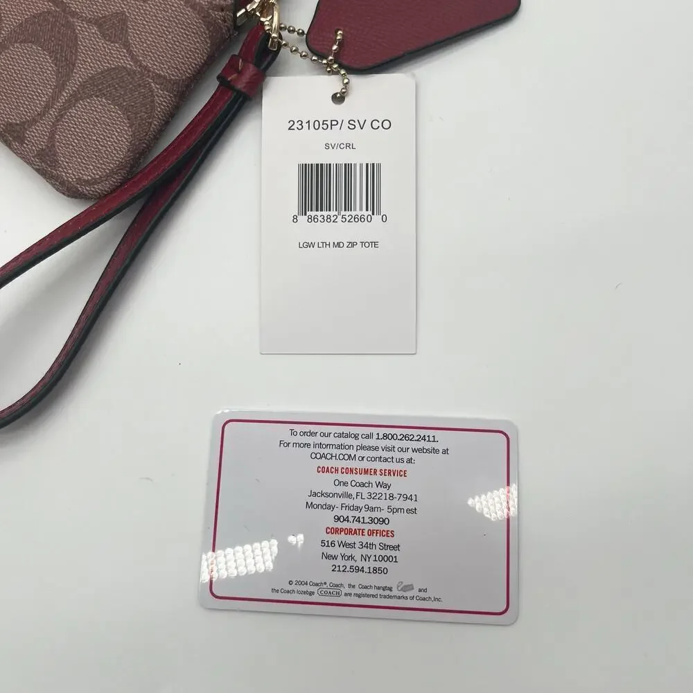COACH NWT Signature Leather Strawberry Corner Zip Wristlet